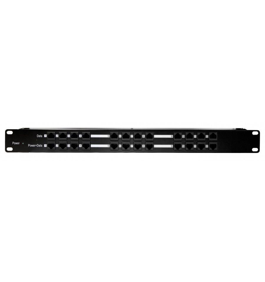 12 port rack-mount passive PoE injector for OM Series access points.